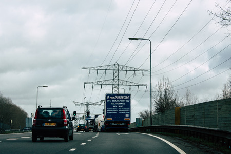 Papendrecht Netherlands March 12, 2019 View of traffic circulation in the highway to Papendrecht in the afternoonのeditorial素材