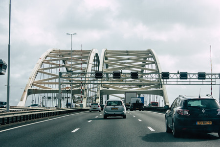 Papendrecht Netherlands March 12, 2019 View of traffic circulation in the highway to Papendrecht in the afternoonのeditorial素材