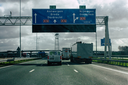 Papendrecht Netherlands March 12, 2019 View of traffic circulation in the highway to Papendrecht in the afternoonのeditorial素材