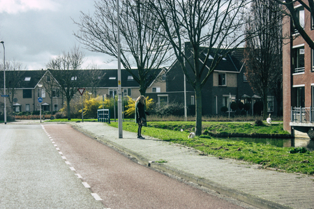 Papendrecht Netherlands March 12, 2019 View of unknown Dutch people walking in the streets of Papendrecht in the afternoonのeditorial素材