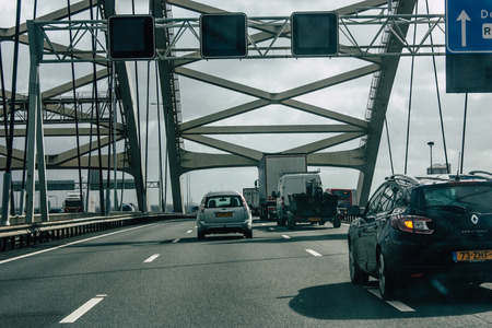 Papendrecht Netherlands March 12, 2019 View of traffic circulation in the highway to Papendrecht in the afternoonのeditorial素材