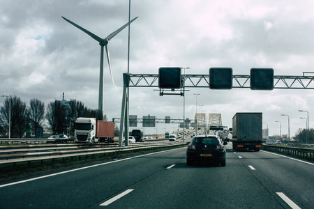 Papendrecht Netherlands March 12, 2019 View of traffic circulation in the highway to Papendrecht in the afternoonのeditorial素材
