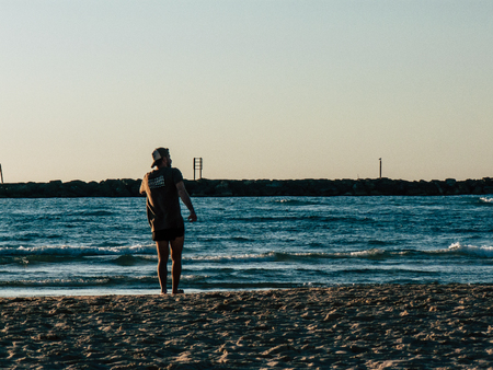 Tel Aviv Israel March 20, 2019 View of unknown Israeli people having fun on the beach of Tel Aviv in...