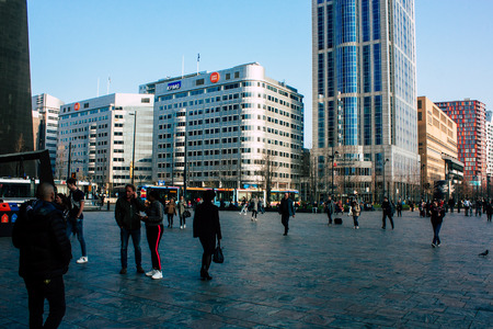 Rotterdam Netherlands April 1, 2019 View of modern building at Central station in Rotterdam in the...