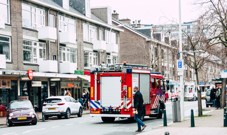 Rotterdam Netherlands April 1, 2019 View of a fire engine rolling in the streets of Rotterdam in the afternoonのeditorial素材
