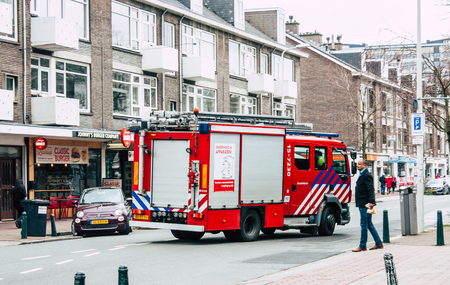 Rotterdam Netherlands April 1, 2019 View of a fire engine rolling in the streets of Rotterdam in the afternoonのeditorial素材