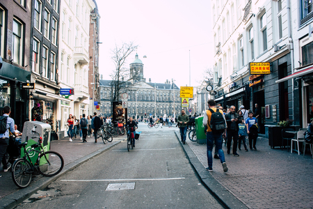 Amsterdam Netherlands April 8, 2019 View of unknowns people walking in the Red Light district in Amsterdam in the eveningのeditorial素材