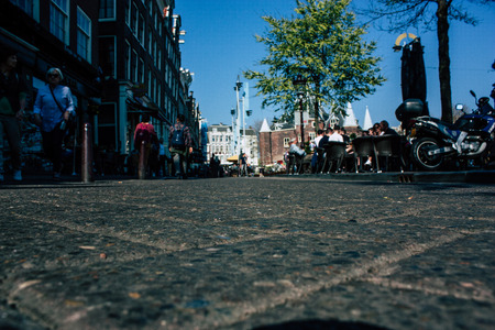 Amsterdam Netherlands April 8, 2019 View of unknowns people walking in the Red Light district in Amsterdam in the eveningのeditorial素材