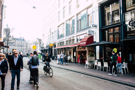 Amsterdam Netherlands April 8, 2019 View of unknowns people walking in the Red Light district in Amsterdam in the eveningのeditorial素材
