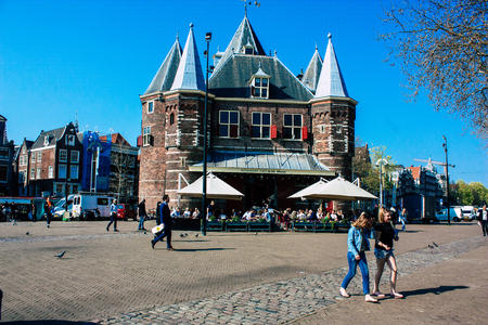 Amsterdam Netherlands April 8, 2019 View of unknowns people walking in the Red Light district in Amsterdam in the eveningのeditorial素材