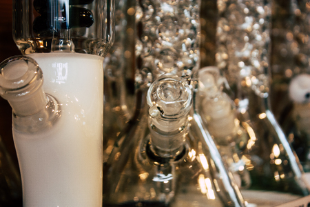 Closeup of decorative objects about cannabis sold in a traditional souvenirs shop at the Red Light...