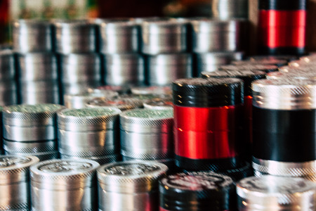 Closeup of decorative objects about cannabis sold in a traditional souvenirs shop at the Red Light district of Amsterdam in the morningの素材 [FY310120886526]