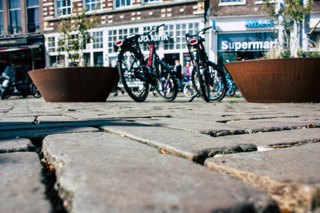 Amsterdam Netherlands April 10, 2019 View of the streets of Amsterdam in the old district near Central station in the eveningのeditorial素材