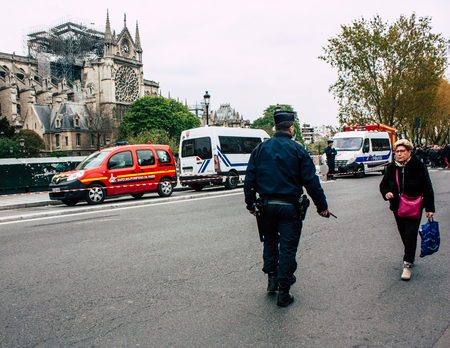 Paris France April 16, 2019  View of Parisians and tourists come to see the Notre Dame cathedral...