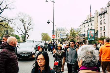 Paris France April 16, 2019  View of Parisians and tourists come to see the Notre Dame cathedral which burned the day before in a big fireのeditorial素材