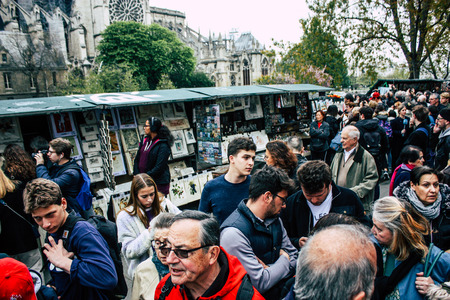 Paris France April 16, 2019  View of Parisians and tourists come to see the Notre Dame cathedral which burned the day before in a big fireのeditorial素材