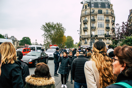 Paris France April 16, 2019  View of Parisians and tourists come to see the Notre Dame cathedral which burned the day before in a big fireのeditorial素材