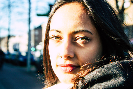 Voorburg Netherlands March 19, 2019 Portrait of Reachel Singh, Dutch professional singer and songwriter walking in the streets of Voorburg in the afternoonのeditorial素材