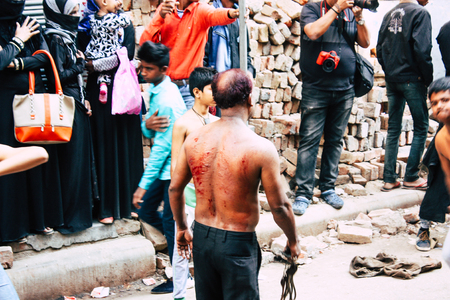 Varanasi India November 17, 2018 View of unknowns Shiite  Muslims use chains and blades during...