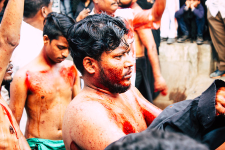 Varanasi India November 17, 2018 View of unknowns Shiite  Muslims use chains and blades during...