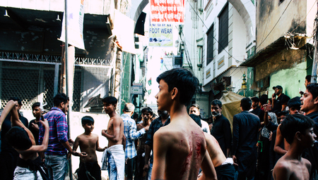 Varanasi India November 17, 2018 View of unknowns Shiite  Muslims use chains and blades during ritual self flagellation as part of the Imam Husain celebration,のeditorial素材