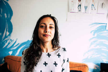 Voorburg Netherlands April 15, 2019 Portrait of Reachel Singh, Dutch professional singer and songwriter resting at home in Voorburg in the afternoonのeditorial素材