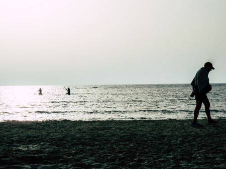Tel Aviv Israel April 29, 2019 View of unknowns people having fun on the beach of Tel Aviv in the afternoonの写真素材