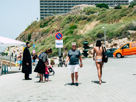 Tel Aviv Israel April 29, 2019 View of unknowns people having fun on the beach of Tel Aviv in the afternoonのeditorial素材