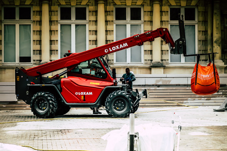 Reims France May 3, 2019 View of unknown people working on the new square of the Reims City Hall in...