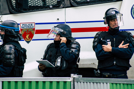 Paris France May 04, 2019 View of a riot squad of the French National Police in intervention during...