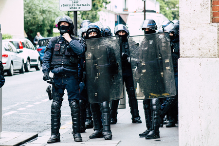 Paris France May 04, 2019 View of a riot squad of the French National Police in intervention during...