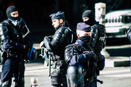 Paris France May 04, 2019 View of a riot squad of the French National Police in intervention during...
