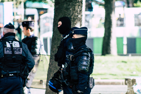 Paris France May 04, 2019 View of a riot squad of the French National Police in intervention during...