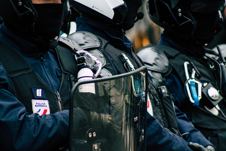 Paris France May 04, 2019 View of a riot squad of the French National Police in intervention during...