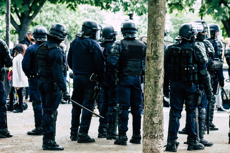 Paris France May 04, 2019 View of a riot squad of the French National Police in intervention during...