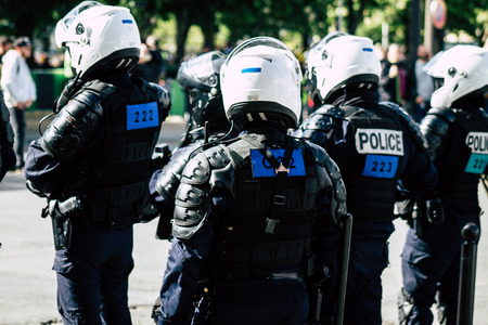 Paris France May 04, 2019 View of a riot squad of the French National Police in intervention during...