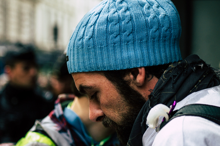 Paris France May 04, 2019 View of French street medic walking in the street during protests of the...