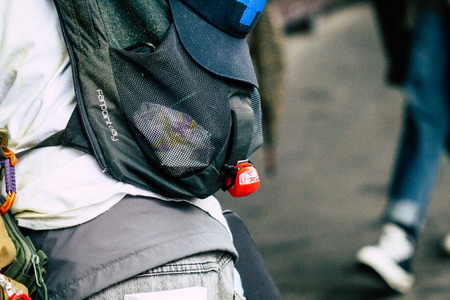 Paris France May 04, 2019 View of French street medic helping a protester injured by the riot squad...