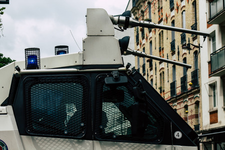 Paris France May 04, 2019 View of cars of the French National Police in intervention during protests of the Yellow Jackets against the policy of President Macron in Paris on saturday afternoonのeditorial素材