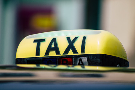 Reims France May 7, 2019 View of a traditional French taxi rolling in the city of Reims in France in the afternoonのeditorial素材