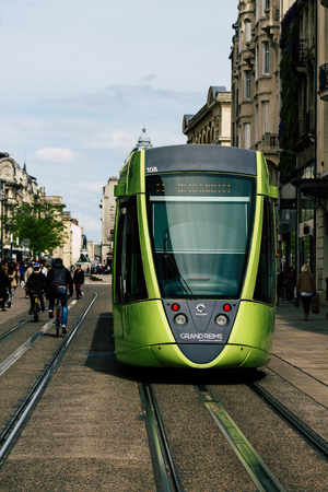 Reims France May 7, 2019 View of the tram rolling in the city of Reims in France in the afternoonのeditorial素材