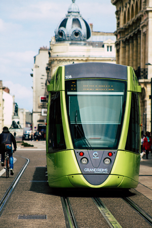 Reims France May 7, 2019 View of the tram rolling in the city of Reims in France in the afternoonのeditorial素材