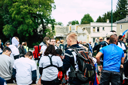 Reims France May 18, 2019 View of French medic walking in the streets of Reims during protests of the Yellow jackets on saturday afternoonのeditorial素材