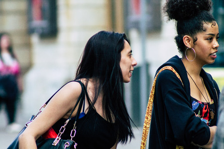 Reims France May 23, 2019 View of unknown French people walking in the streets of Reims in the afternoonのeditorial素材