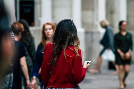 Reims France May 23, 2019 View of unknown French people walking in the streets of Reims in the afternoonのeditorial素材