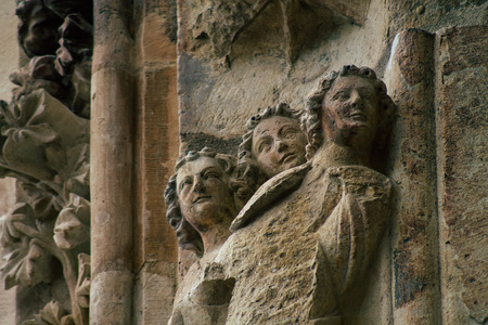 Reims France May 23, 2019 Closeup of the statue on the exterior facade of the Notre Dame de Reims cathedral in the afternoonのeditorial素材