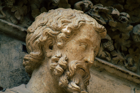 Reims France May 23, 2019 Closeup of the statue on the exterior facade of the Notre Dame de Reims cathedral in the afternoonのeditorial素材