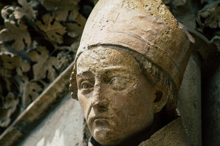 Reims France May 23, 2019 Closeup of the statue on the exterior facade of the Notre Dame de Reims cathedral in the afternoonのeditorial素材