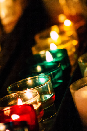 Reims France May 23, 2019 Closeup of holy candles inside of Notre Dame Cathedral of Reims in the afternoonのeditorial素材