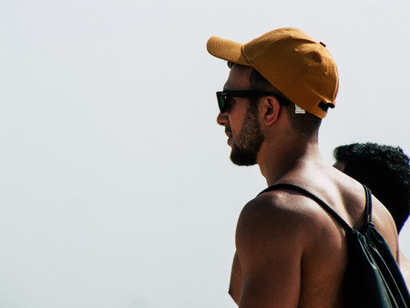 Tel Aviv Israel May 23, 2019 View of unknown Israeli people having fun on the beach of Tel Aviv in the afternoonのeditorial素材